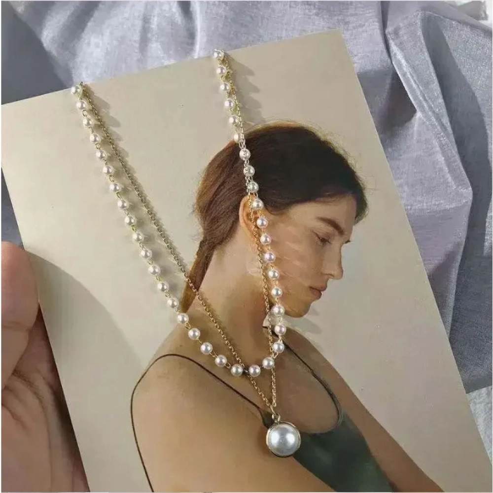 New Women's Pearl Necklace  Gold Color Beads Pendant Necklaces Goth Double Layer Chain Choker for Women Fashion Jewelry