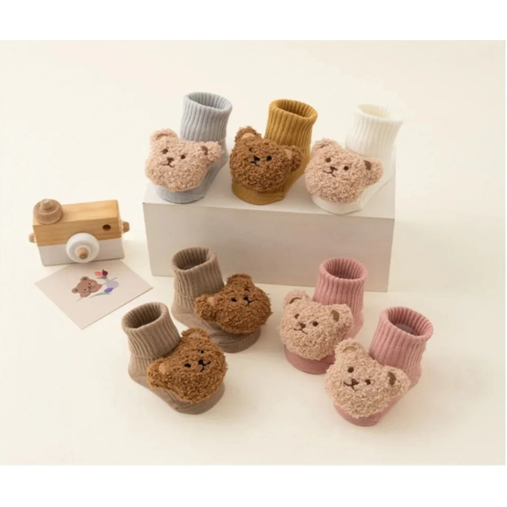 Cute Cartoon Bear Baby Socks for Boy Girl Winter Soft Cotton Anti Slip Soled Newborn Toddler Sock Kids Thicken Socken Warm Socks