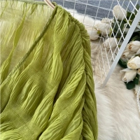 Women Sexy Chiffon Short Blouse Female See Through Super Long Sleeve Blusas Purple/Green/Black/White Folds Party Tops