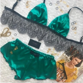 Women's Underwear Sexy Silk Satin Lingerie Pajamas Crop Tops Bralette&Panty Sets Soft Wear for Girls Tops Briefs Lace Suit