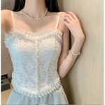 Wholesale Lace Pattern Small Camisole with Breast Pads, Pleated Pearls, Sexy Outer Wear, Bottoming Chest-wrapped Top