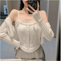 Wholesale Lace Pattern Small Camisole with Breast Pads, Pleated Pearls, Sexy Outer Wear, Bottoming Chest-wrapped Top