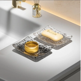 Transparent Soap Box High-End Bathroom Glacier Patterned Soap Storage Rack For Household Use Soap Box Tray Light Luxury